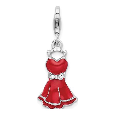 Sterling Silver CZ Enamel Dress Charm