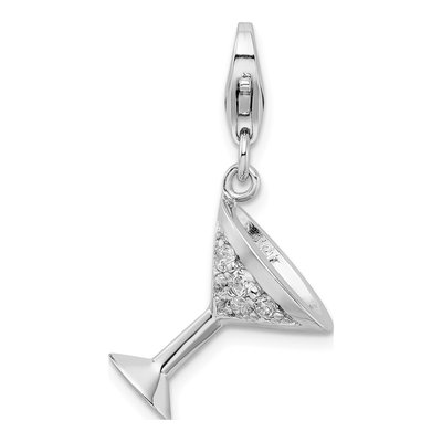 Sterling Silver CZ 3-D Martini Glass Charm