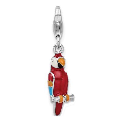 Sterling Silver 3-D Enamel Parrot Charm
