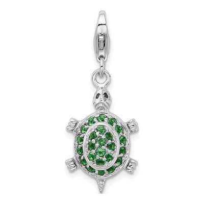 Sterling Silver CZ 3D Turtle Charm