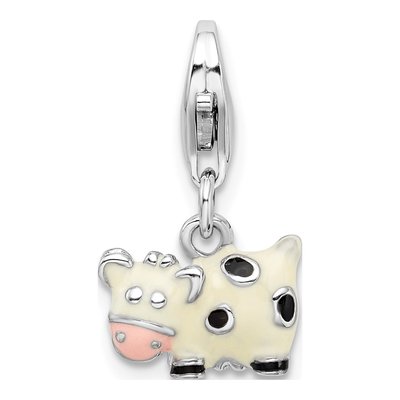 Sterling Silver 3-D Enamel Cow Charm