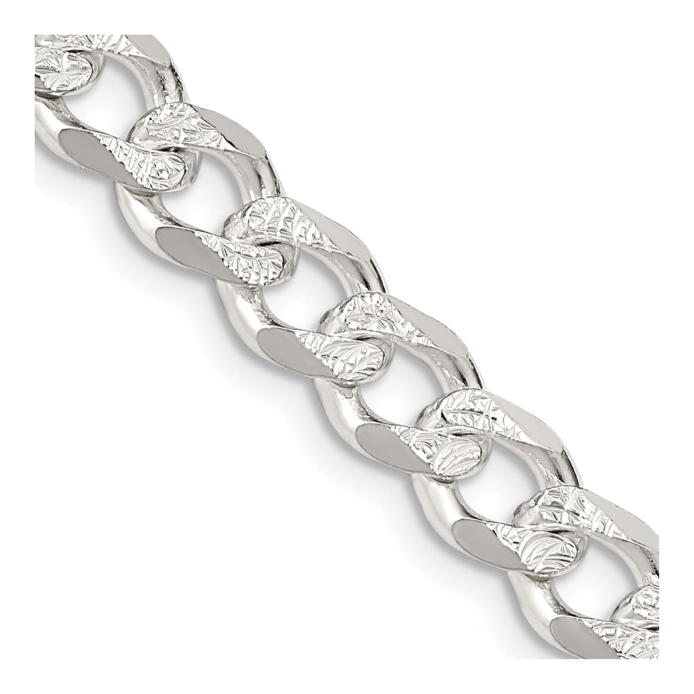 22 Inch Sterling Silver 7.5mm Pave Curb Chain Necklace with Lobster Clasp