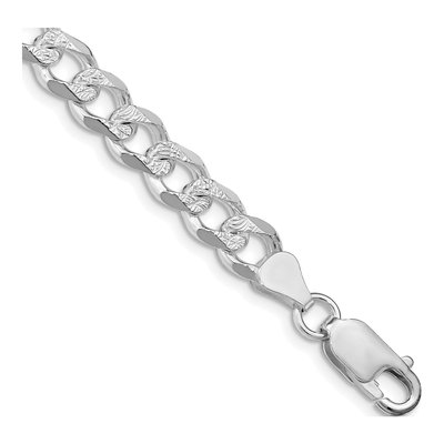 Sterling Silver 7.5mm Pave Curb Chain Bracelet