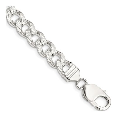Sterling Silver 9.3mm Pave Curb Chain Bracelet