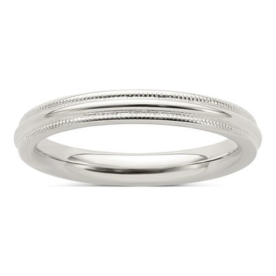Sterling Silver 3mm Milgrain Comfort-Fit Wedding Band