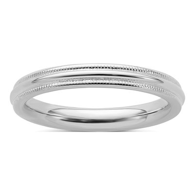 Sterling Silver 3mm Milgrain Comfort-Fit Wedding Band