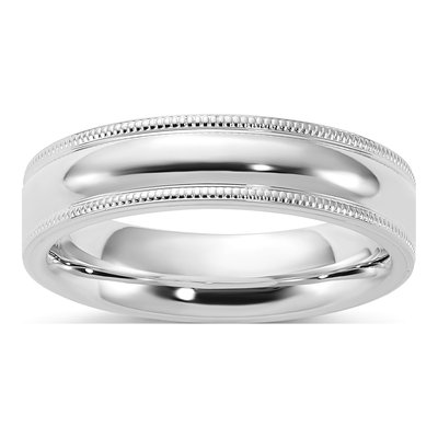 Sterling Silver 5mm Milgrain Comfort-Fit Wedding Band