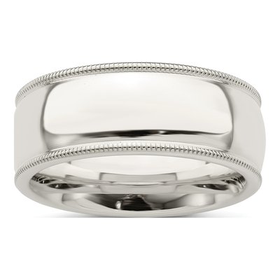 Sterling Silver 8mm Milgrain Comfort-Fit Wedding Band