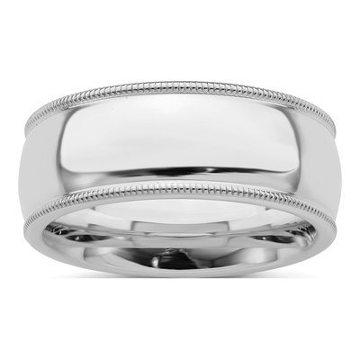 Sterling Silver 8mm Milgrain Comfort-Fit Wedding Band