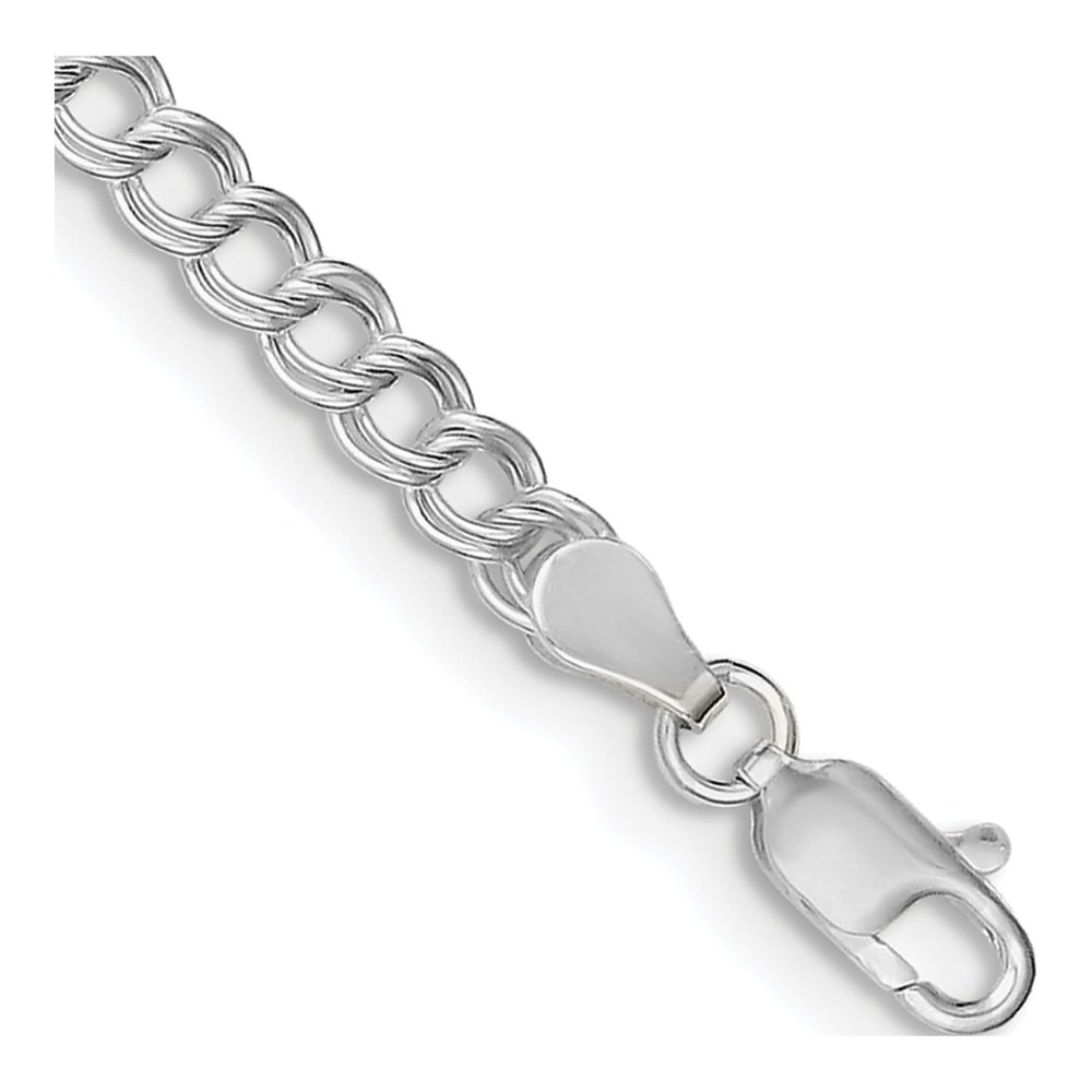 6 Inch Sterling Silver 4.25mm Double Link Charm Bracelet with Lobster Clasp