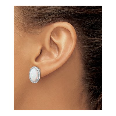 Sterling Silver Round Opal & CZ Halo Stud Earrings – view 4
