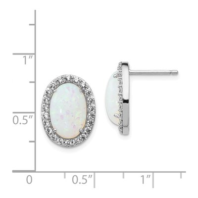 Sterling Silver Round Opal & CZ Halo Stud Earrings – view 5