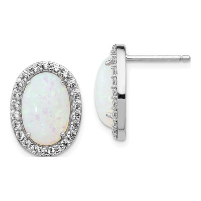Sterling Silver Round Opal & CZ Halo Stud Earrings