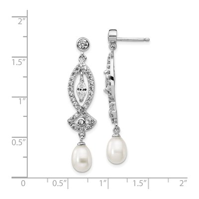 Sterling Silver Freshwater Cultured Pearl & CZ Dangle Earrings – view 5