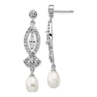 Sterling Silver Freshwater Cultured Pearl & CZ Dangle Earrings