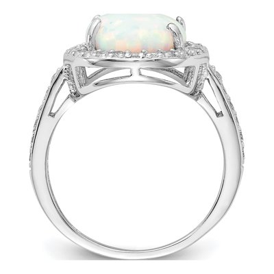 Sterling Silver Lab-Created Opal & CZ Halo Ring – view 3