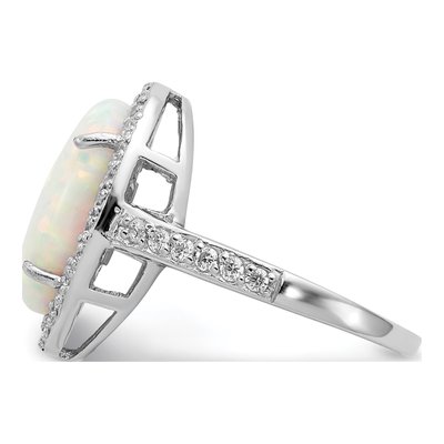 Sterling Silver Lab-Created Opal & CZ Halo Ring – view 4