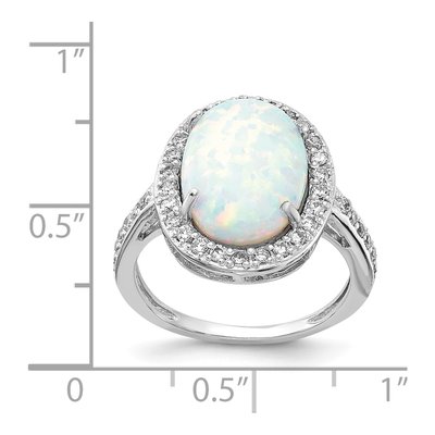 Sterling Silver Lab-Created Opal & CZ Halo Ring – view 5
