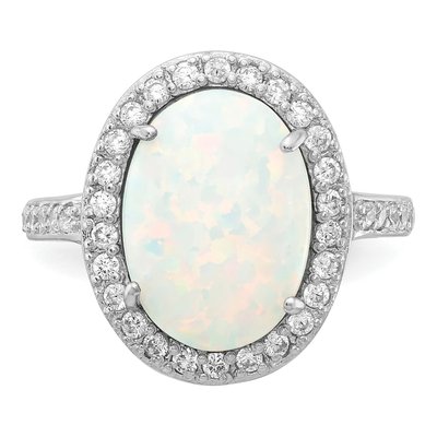 Sterling Silver Lab-Created Opal & CZ Halo Ring – view 6
