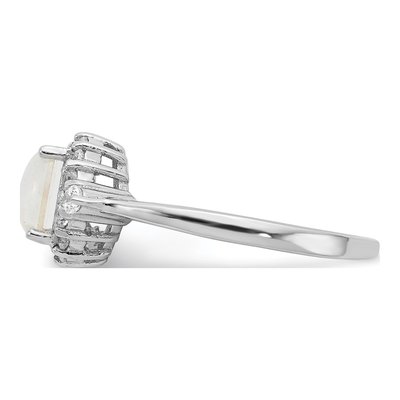 Sterling Silver Lab-Created Opal & CZ Cabochon Brilliant-Cut Ring – view 4