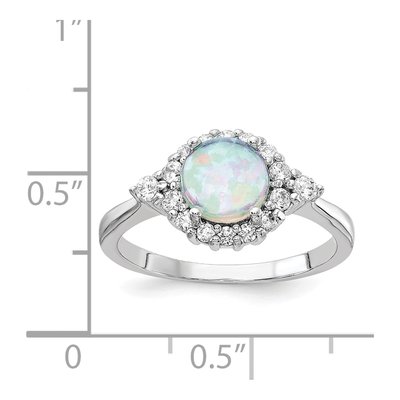 Sterling Silver Lab-Created Opal & CZ Cabochon Brilliant-Cut Ring – view 5