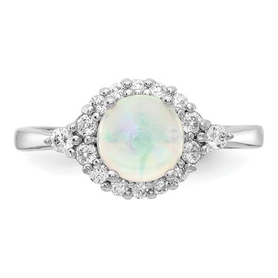 Sterling Silver Lab-Created Opal & CZ Cabochon Brilliant-Cut Ring – view 6