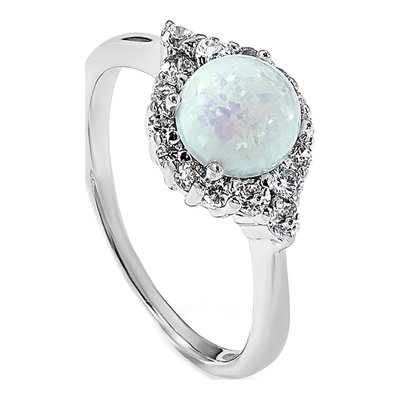 Sterling Silver Lab-Created Opal & CZ Cabochon Brilliant-Cut Ring – view 8