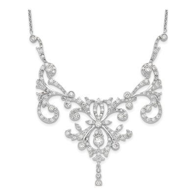 Sterling Silver CZ Scroll Necklace
