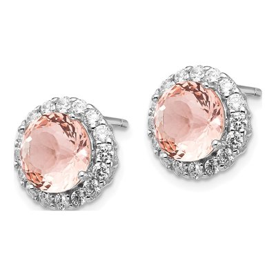 Sterling Silver 1.5mm Round Morganite & CZ Halo Stud Earrings – view 3