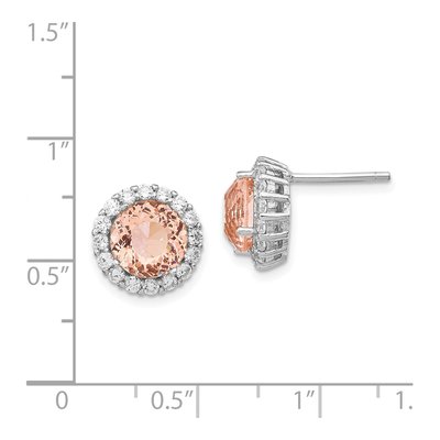 Sterling Silver 1.5mm Round Morganite & CZ Halo Stud Earrings – view 5