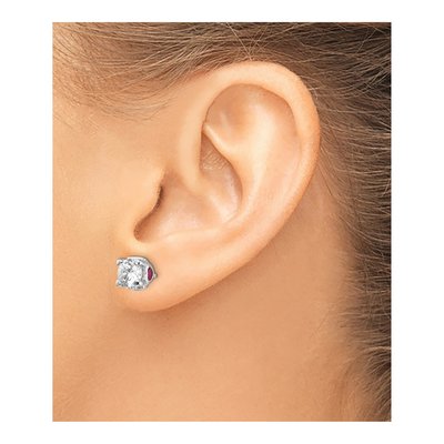 Sterling Silver 6mm Round Lab-Created Ruby & CZ Stud Earrings – view 4