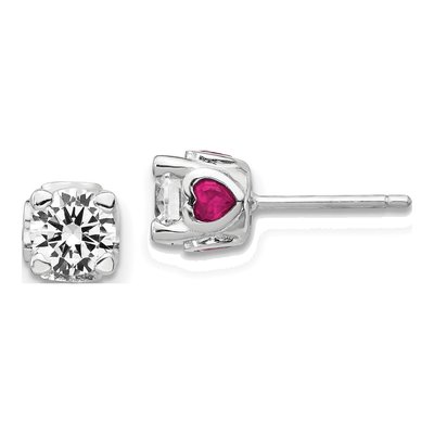 Sterling Silver 6mm Round Lab-Created Ruby & CZ Stud Earrings