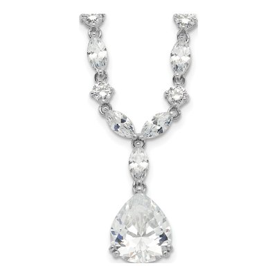 Sterling Silver CZ Fancy Marquise-Cut Brilliant-Cut Pear Necklace