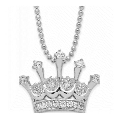 Sterling Silver CZ Crown Pendant Necklace