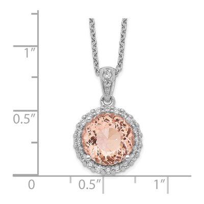 Sterling Silver Morganite & CZ Halo Pendant Necklace – view 3