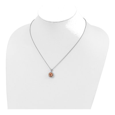 Sterling Silver Morganite & CZ Halo Pendant Necklace – view 4