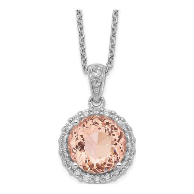 Sterling Silver Morganite & CZ Halo Pendant Necklace