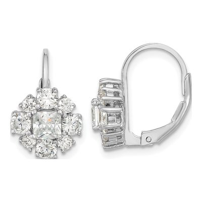 Sterling Silver CZ Leverback Earrings