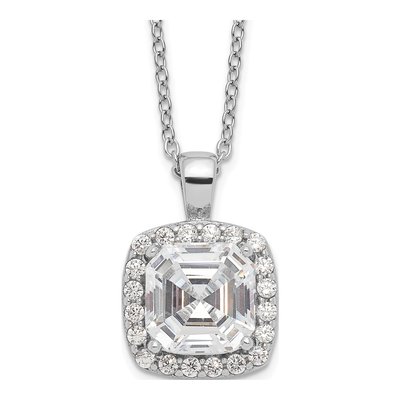 Sterling Silver CZ Halo Pendant Necklace