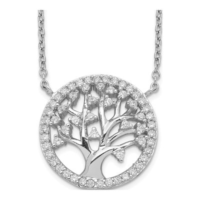 Sterling Silver CZ Tree of Life Pendant Necklace