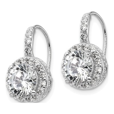 Sterling Silver CZ Halo Dangle Earrings – view 3