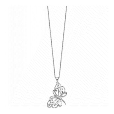Sterling Silver CZ Butterfly Pendant Necklace – view 3