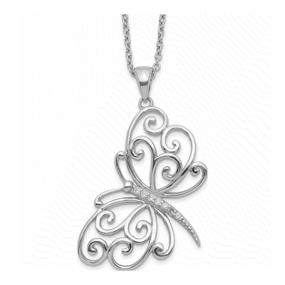 Sterling Silver CZ Butterfly Pendant Necklace