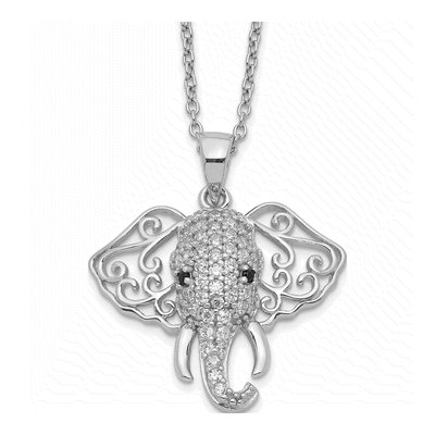 Sterling Silver CZ Filigree Elephant Pendant Necklace