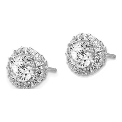 Sterling Silver Round CZ Halo Button Stud Earrings – view 3