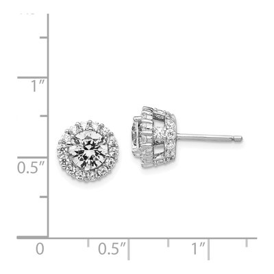 Sterling Silver Round CZ Halo Button Stud Earrings – view 5