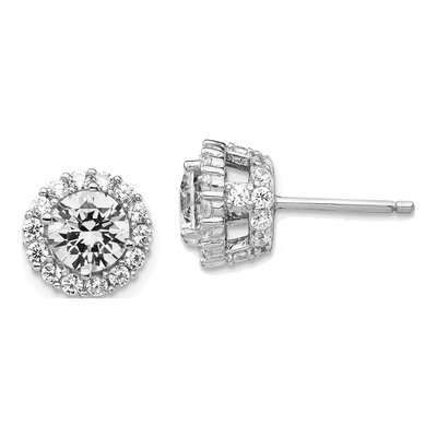 Sterling Silver Round CZ Halo Button Stud Earrings