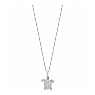 Sterling Silver CZ Turtle Pendant Necklace – view 3