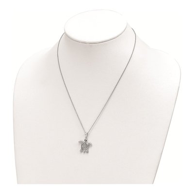 Sterling Silver CZ Turtle Pendant Necklace – view 5
