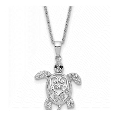 Sterling Silver CZ Turtle Pendant Necklace